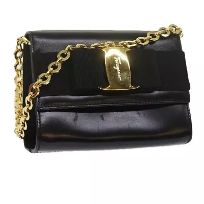 Salvatore Ferragamo Chain Shoulder Bag Leather Black Auth Yk9918 • $321.23