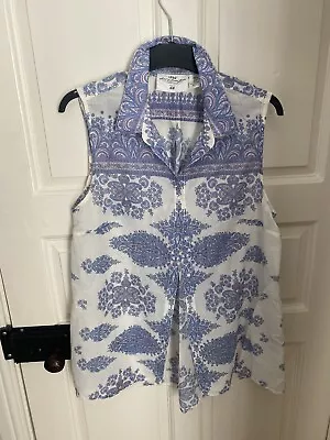 H&M LOGG Blue/white Print Cotton Sleeveless Shirt Size 14 • £8