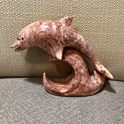 Vintage Pink Stone Carved Animal Dolphin Figurine Polished Marble Onyx  7.5” • $49