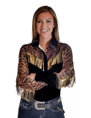 Cowgirl Tuff Western Shirt Womens L/S Animal Fringe Black 100746 • $94.94
