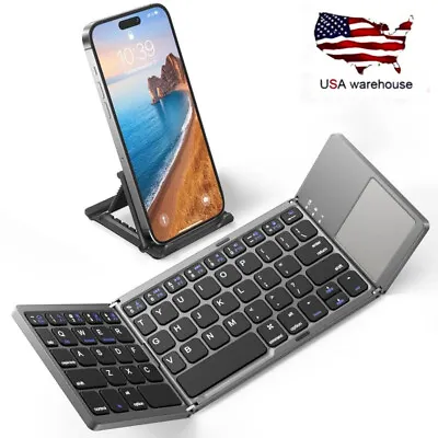 Wireless Bluetooth Touchpad Foldable Tri-fold Keyboard For IPad IPhone Laptop • $36.99