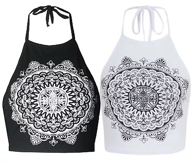 £4.95 • Buy Womens Halter Neck Mandela Print Crop Top Vest T-Shirt Top Summer Holiday 8-12