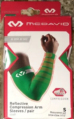 MCDAVID Reflective Compression Green Basketball Arm Sleeves Pair NEW Mens Sz S M • $22.43