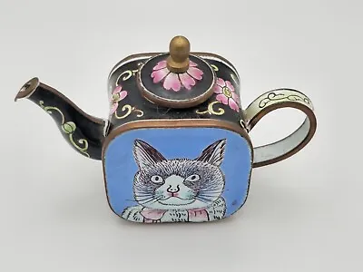 Miniature Teapot With Cat Scene • $15