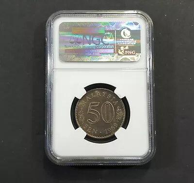 100% Genuine Malaysia 50 Sen Coin 1969 Security Edge NGC MS 64!  RARE!! • $420