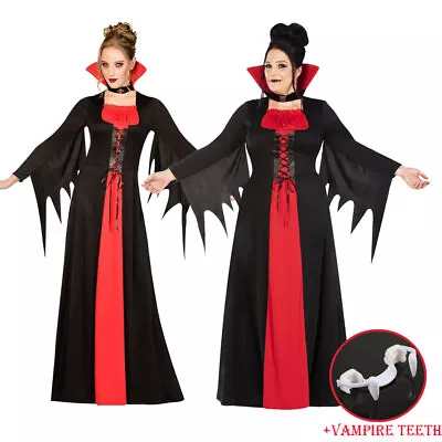 Adults Classic Red Vampiress Fancy Dress Halloween Costume Ladies Womens Vampire • £16.99