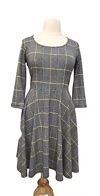 MELISSA MASSE Dress Black White Yellow Houndstooth Plaid Stretch Large  • $20