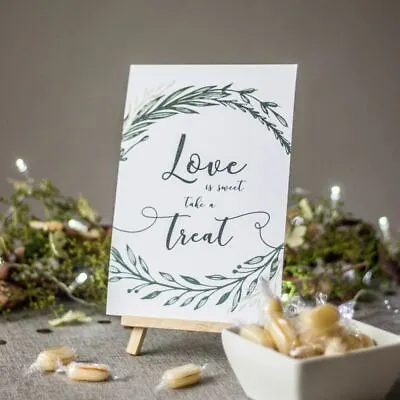 Botanical Wedding Love Is Sweet Table Sign | Treat Candy Decoration And Easel A5 • £5.45