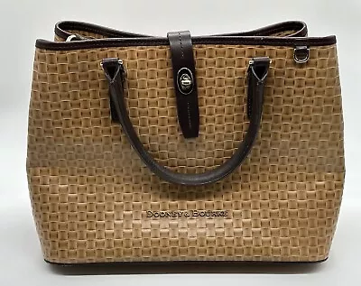 Dooney & Bourke Lilliana Leather Woven Text Tote Tan Brown Leather Purse Handbag • $99.99