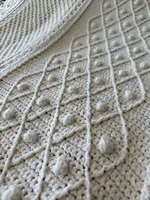 Vintage Handmade Crochet Afghan Throw Blanket 48x86 Popcorn Retro Cream Boho • £25.99