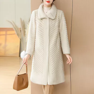 Women Gold Mink Fur Coat Long Mother Fur Jackets Lapel Collar Outwear Parka • $132.58