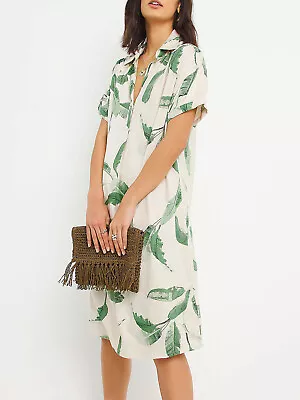 £22.95 • Buy JD Williams Shirt Dress GREEN Leaf Print Relaxed Collar Szs 14 20 22 24 26 30 32