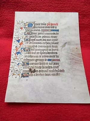 Orig Vellum Leaf  Floral Borders Bird 12 Gold Initials Manuscript Latin 1480 Ad • $499.95