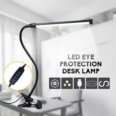 Modern Clip On LED Desk Lamp Eye Care USB Power Dimmable Light Adjustable Clamp • $15.68