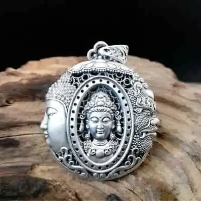 Buddha Quan Yin And Demon Matte .925 Sterling Silver Deities Pendant Jewelry • $100