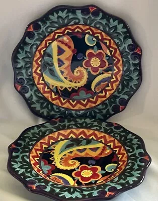 2 Vintage Corsica Merida 9.25” Salad Plates Hand Painted Whimsical Floral EXC! • $18.50