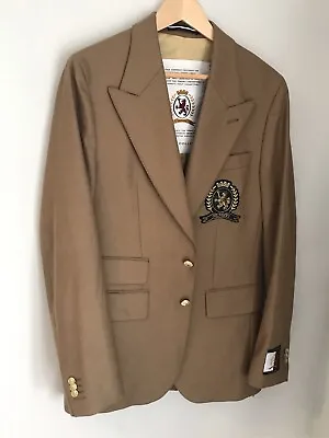 NWT Tommy Hilfiger Collection Solid Brown Gold Crest Buttons Patch Blazer 38L • $149.99