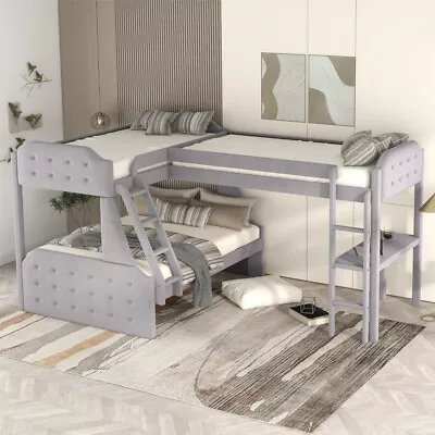 L-Shaped Twin Over Full Bunk Bed And Twin Size Loft Bed Sleeper With Desk US • $700.82