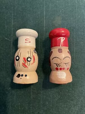 Vintage Wooden Salt & Pepper Shakers Mr/ Mrs. Chef Hat Made In Japan Mid Century • $12