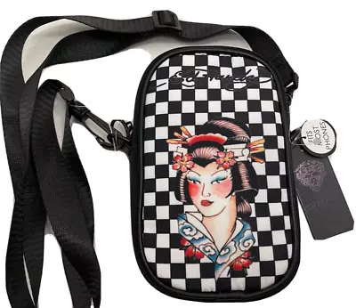 Ed Hardy Geisha Black Checkers Phone Crossbody Bag/NWT • $18