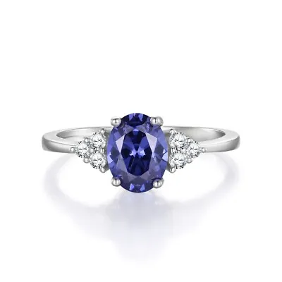  Hand Made Ladies 925 Sterling Silver Oval Cut Tanzanite And White Sapphire Ring • £27.89