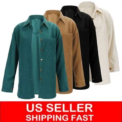 $19.69 • Buy Women Men Corduroy Button Shirts Jacket Long Sleeve Oversized Blouses Tops Coat