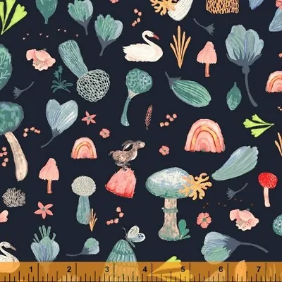 Forest Fairies Cotton Fabric Windham Midnight Mushroom Forest By The Yard  • $9.99