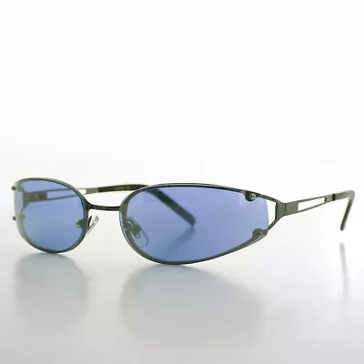 Oval Y2k Wrap Around Sunglasses With Blue Lenses - Rickey • $28