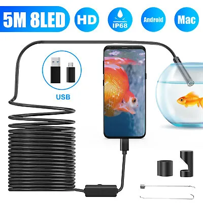 5M/16.4ft 8LED Endoscope Borescope Snake Inspection Camera USB C For Android PC • $14.98