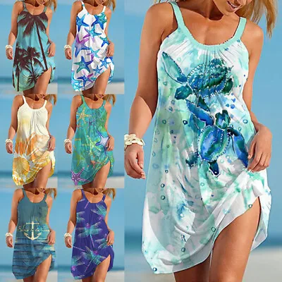 £11.99 • Buy Womens Floral Sleeveless Sundress Ladies Summer Beach Loose Causal Mini Dresses