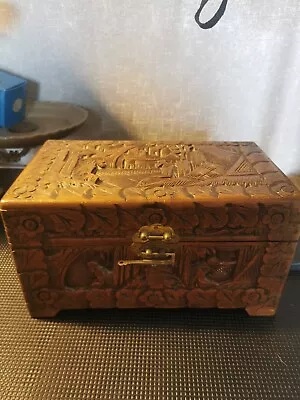 Vintage Carved Camphor Wood Chest • £50