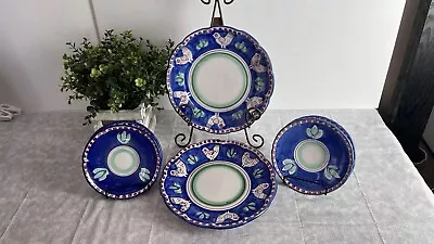 Vietri Campagna Chicken Blue Dinner Plates Set 2 Green Leaves SaladPlates Set 4 • $99.99