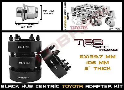 $185.94 • Buy Toyota 2  Tacoma 4Runner Black Hub Centric Wheel Spacers + 24 Chrome Mag Lug Nut