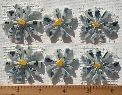 6 Blue & White Daisy Flowers 1.5  Broken Cut China Plate Mosaic Tiles • $7.99