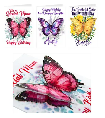 Mum Birthday Card CUSTOM 3D BUTTERFLY Pop Up Card Female Sister Friend Mum Gran • £5.95