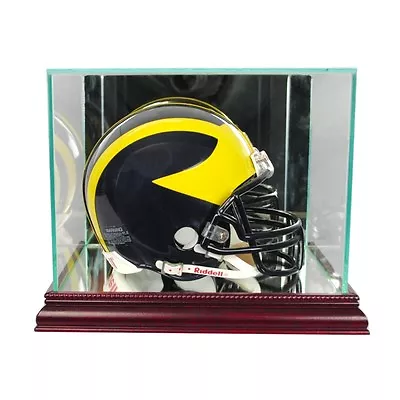 New Glass Mini Helmet Display Case Cherry Molding FREE SHIPPING Made US • $51.27