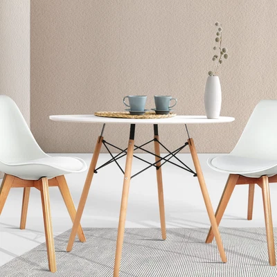 $111.42 • Buy Artiss Dining Table Round 4 Seater Replica Tables Cafe Timber White 90cm