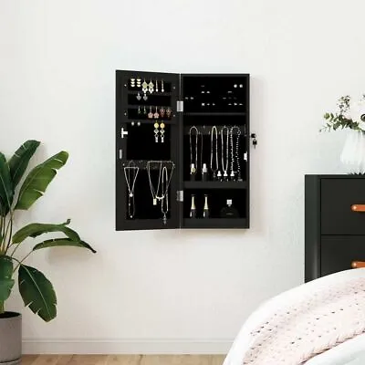 VidaXL Mirror Jewellery Cabinet Wall Mounted Black 30x8.5x67 Cm • £81.59