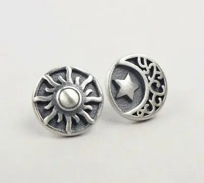 $14.95 • Buy Unique Chic Sterling Silver Sun Moon Star Asymmetrical Small Stud Post Earrings