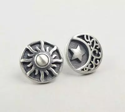 Unique Chic Sterling Silver Sun Moon Star Asymmetrical Small Stud Post Earrings • $14.95