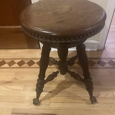 $179 • Buy Antique Wood Piano Stool With Ball & Claw Feet Vintage 1800's Tonk, Chicago, NY