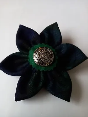 Blue & Green(blackwatch)tartan Fabric Brooch.  Coat Of Arms On Green Felt. 10cm • £6.50