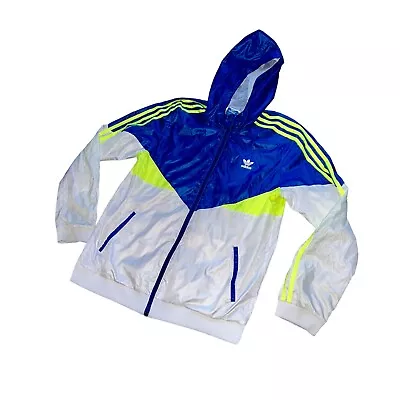 Rare Adidas Originals Jacket Windbreaker Glanz Cal Surf White Blue YL Men Small • £112.50