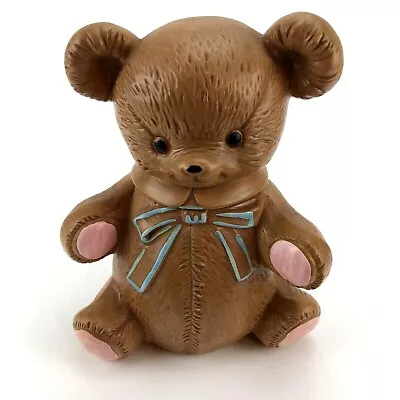 Teddy Bear Cookie Jar Twin Winton Blue Bowtie 12 Inches Brown USA Vintage • $29.99