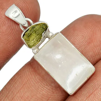 Natural Selenite & Moldavite 925 Sterling Silver Pendant XGB CP18732 • $33.99