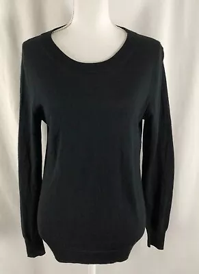 J Crew Womens Pullover Sweater Solid Black Merino Wool Long Sleeves Medium • $21.99