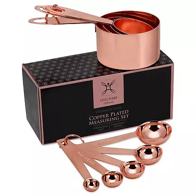 Copper Measuring Cups And Spoons Stainless Steel 9 Pieces With 2 Rings • $30.64