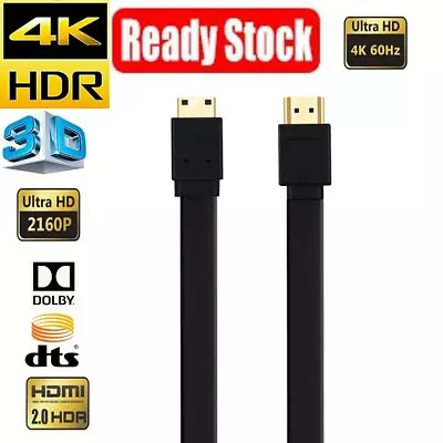 Flat Mini HDMI Type C To HDMI A Cable 27CM Short 4K V1.4 For Camera Tablets TV • $5.98