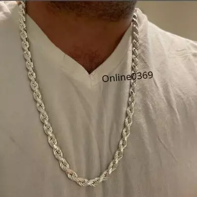 14k White Gold Plated Men's 8mm X 20  Twisted Rope Chain Solid Metal 925 Silver • $179.99