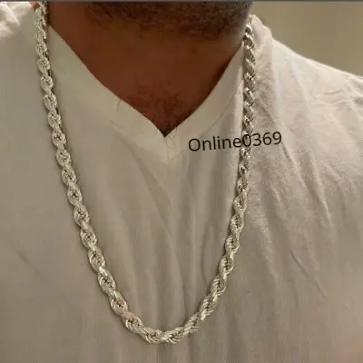 Men's Twisted Rope Chain Necklace 925 Silver Solid Heavy 90-95 Gms 7mm X 20  • $212.49